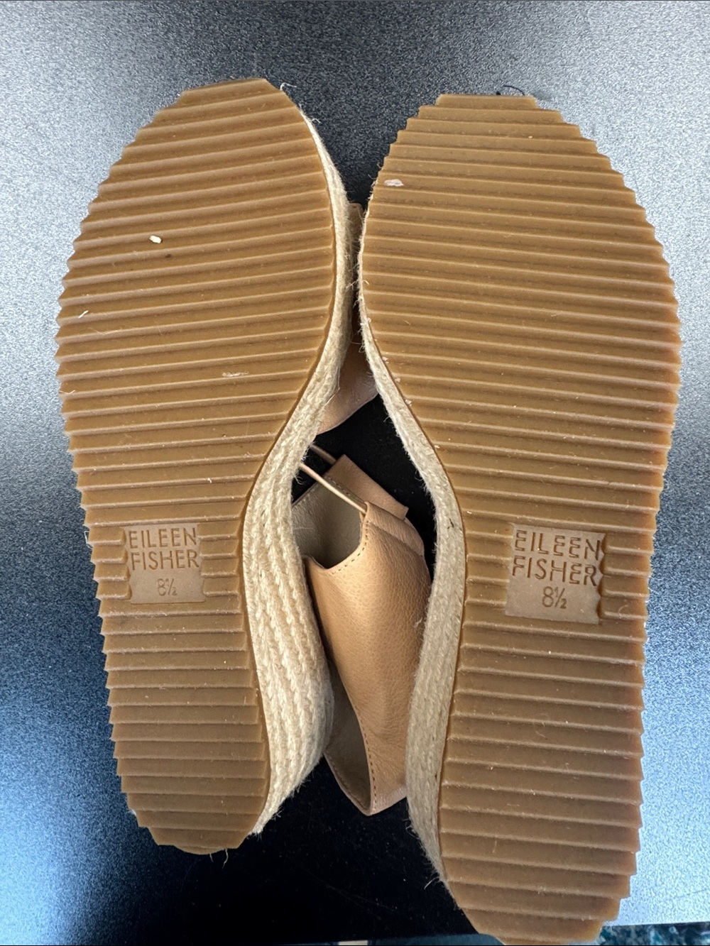 Eileen Fisher Tan Leather Espadrille Wedge Sandals - Picture 4 of 7
